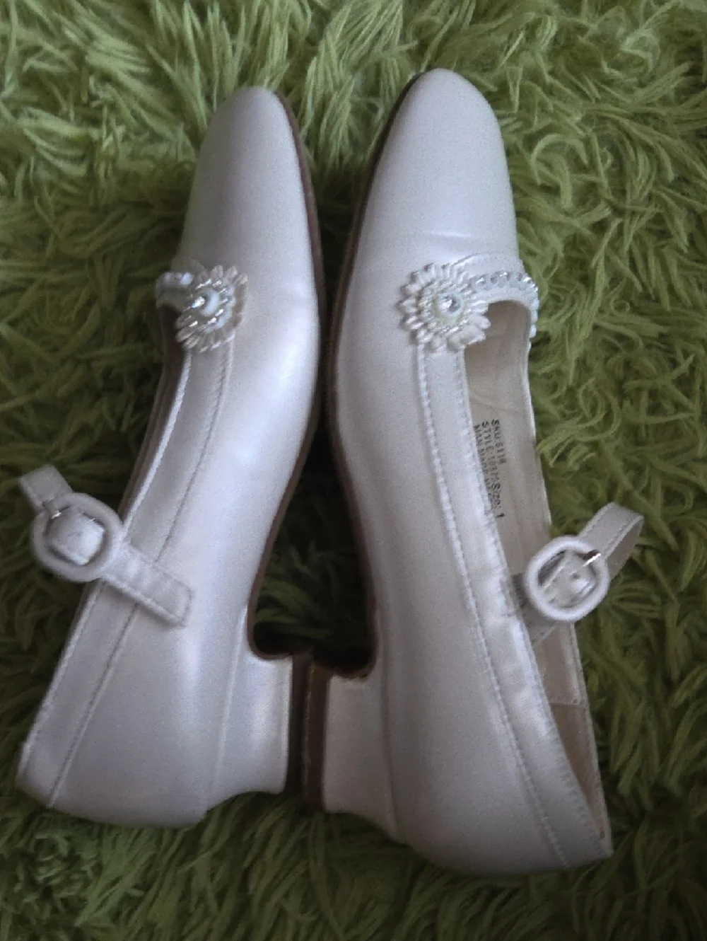 Josmo Pearlized Ivory‎ Girls Mary Jane Shoes with Rhinestone Strap